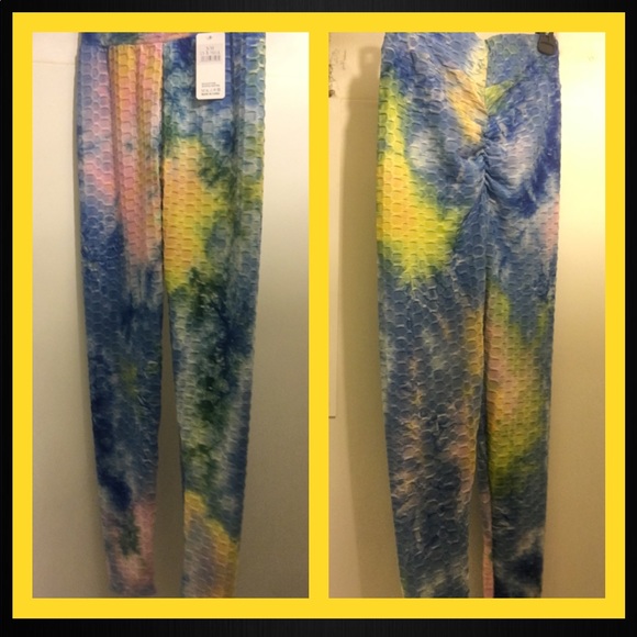 Scrunched Multi Color Leggings BLU Yellow or Brown - Picture 2 of 9